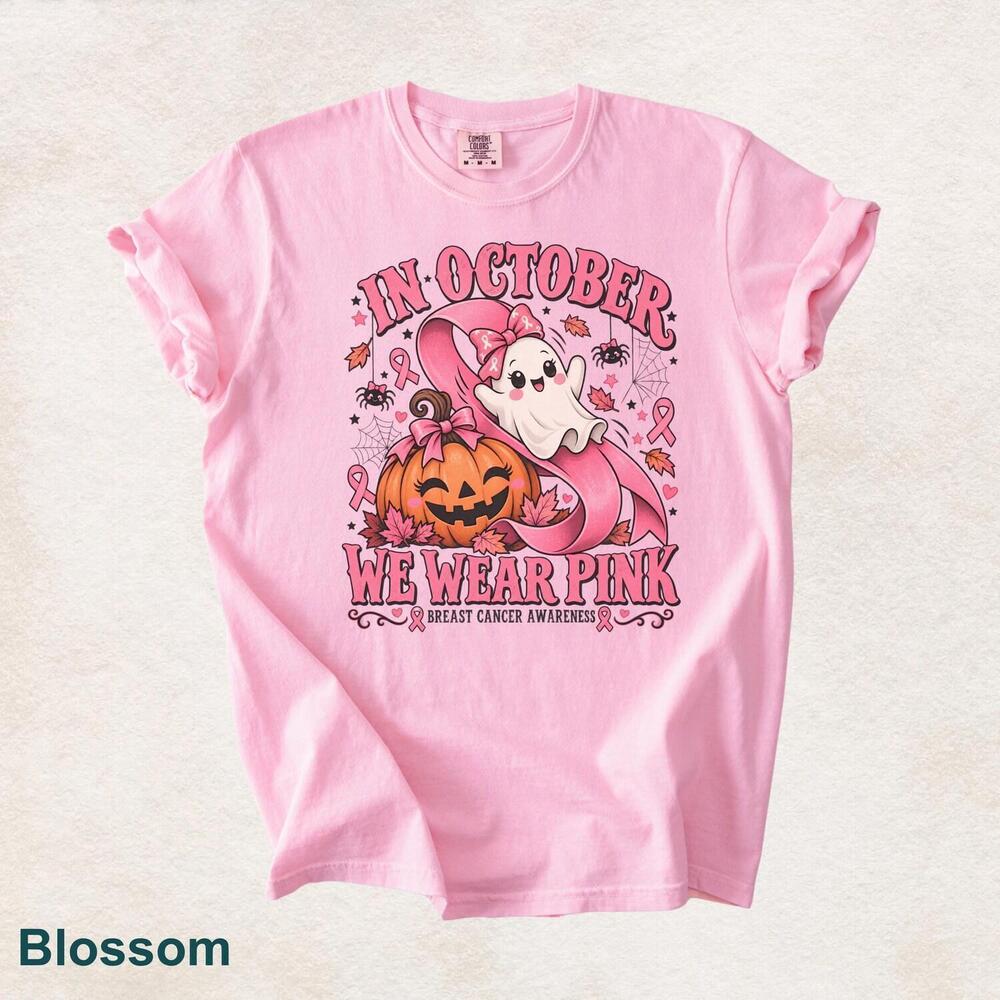 In October We Wear Shirt,  Awareness Tee, Ghost Pumpkin